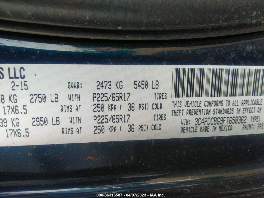 2015 DODGE JOURNEY SXT - 3C4PDCBG9FT658362