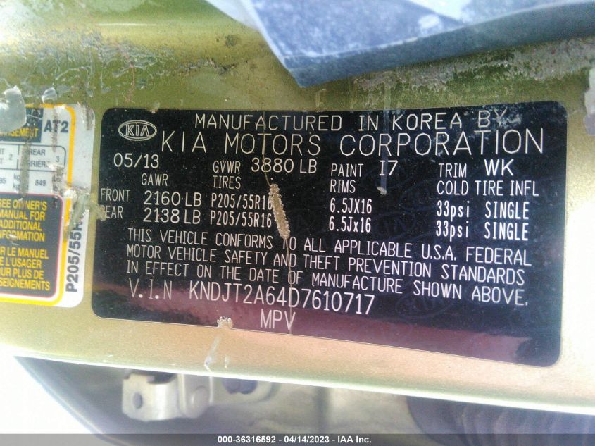 2013 KIA SOUL + - KNDJT2A64D7610717