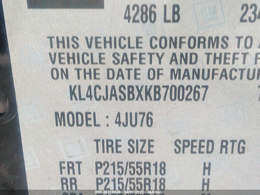 2019 BUICK ENCORE PREFERRED - KL4CJASBXKB700267
