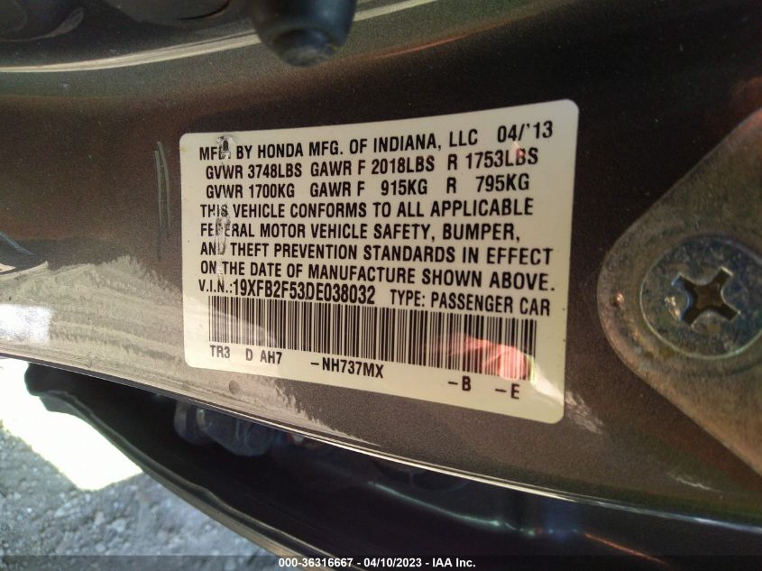 2013 HONDA CIVIC SDN LX - 19XFB2F53DE038032
