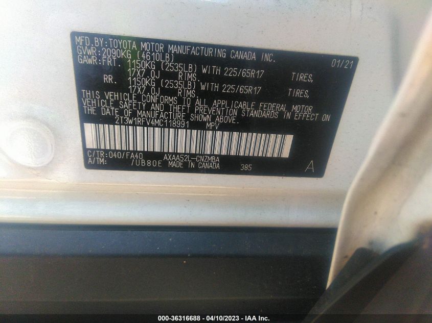 2021 TOYOTA RAV4 XLE - 2T3W1RFV4MC118991