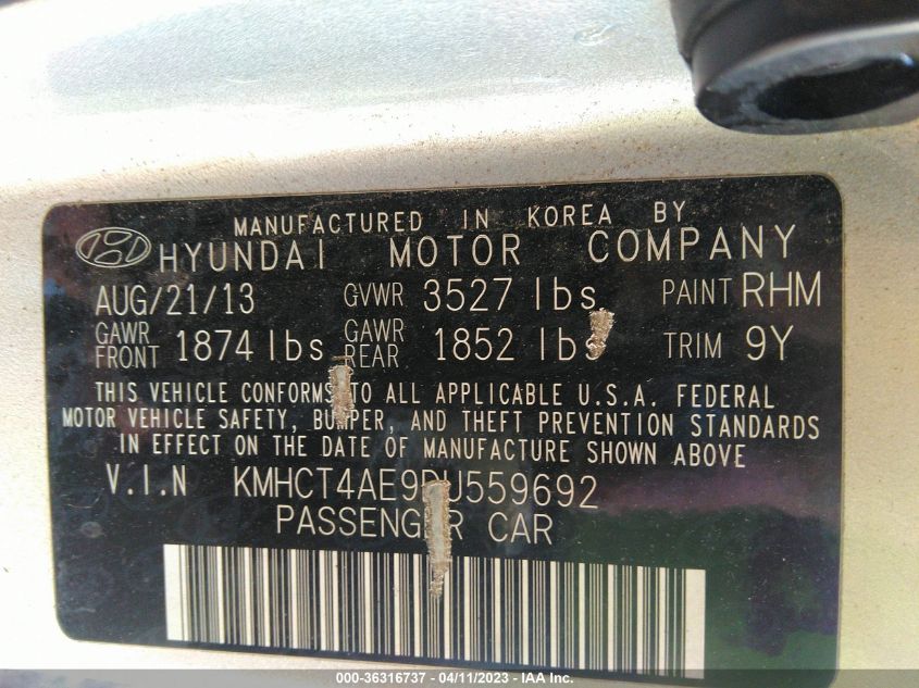 2013 HYUNDAI ACCENT GLS - KMHCT4AE9DU559692