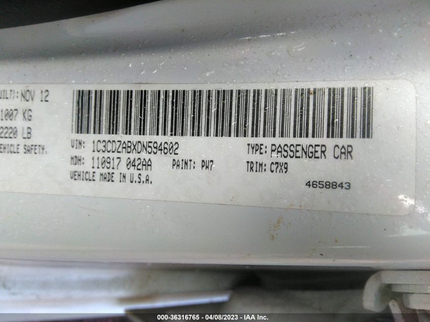 2013 DODGE AVENGER SE - 1C3CDZABXDN594602
