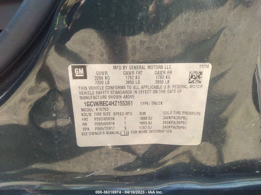 2017 CHEVROLET SILVERADO 1500 LT - 1GCVKREC4HZ155391