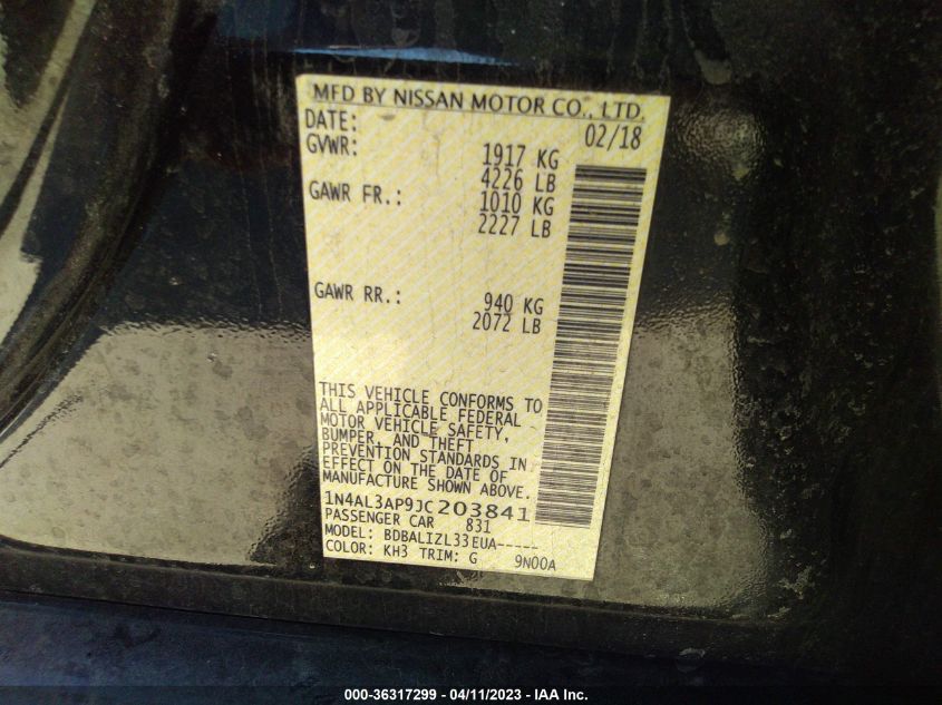 2018 NISSAN ALTIMA 2.5 SV - 1N4AL3AP9JC203841
