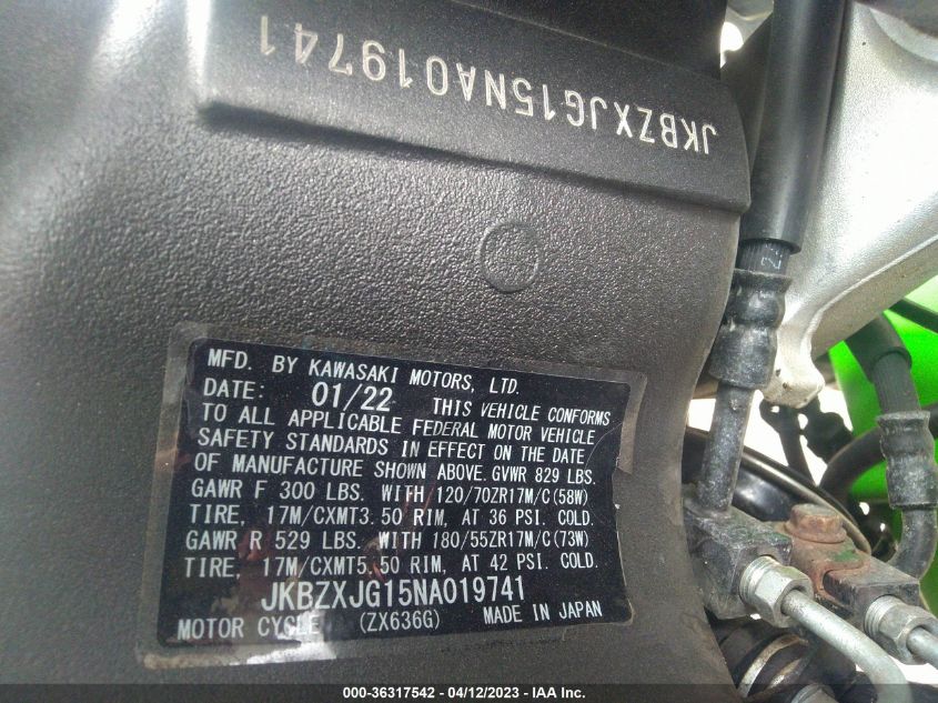 2022 KAWASAKI ZX636 K JKBZXJG15NA019741