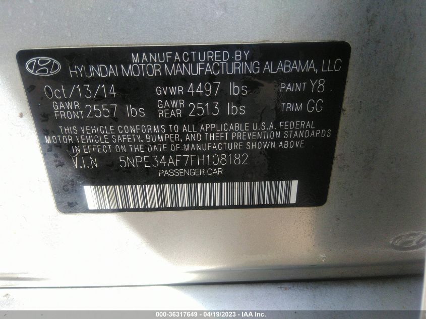 2015 HYUNDAI SONATA 2.4L SPORT - 5NPE34AF7FH108182