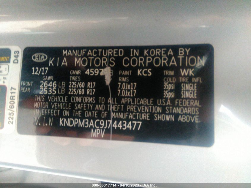 2018 KIA SPORTAGE LX - KNDPM3AC9J7443477