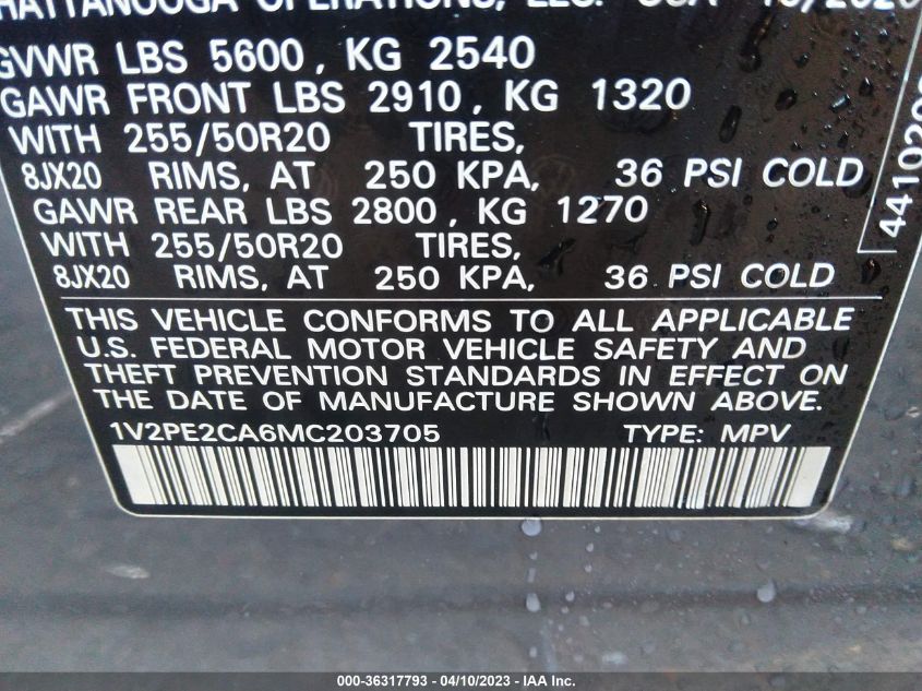 2021 VOLKSWAGEN ATLAS CROSS SPORT 3.6L V6 SE W - 1V2PE2CA6MC203705