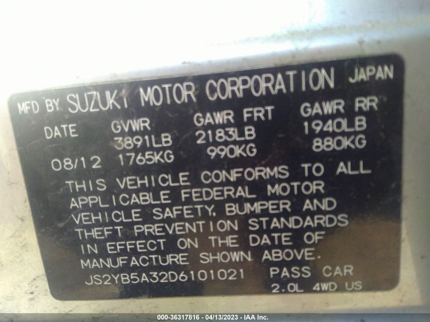 2013 SUZUKI SX4 CROSSOVER - JS2YB5A32D6101021