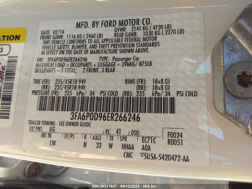 2014 FORD FUSION TITANIUM - 3FA6P0D96ER266246