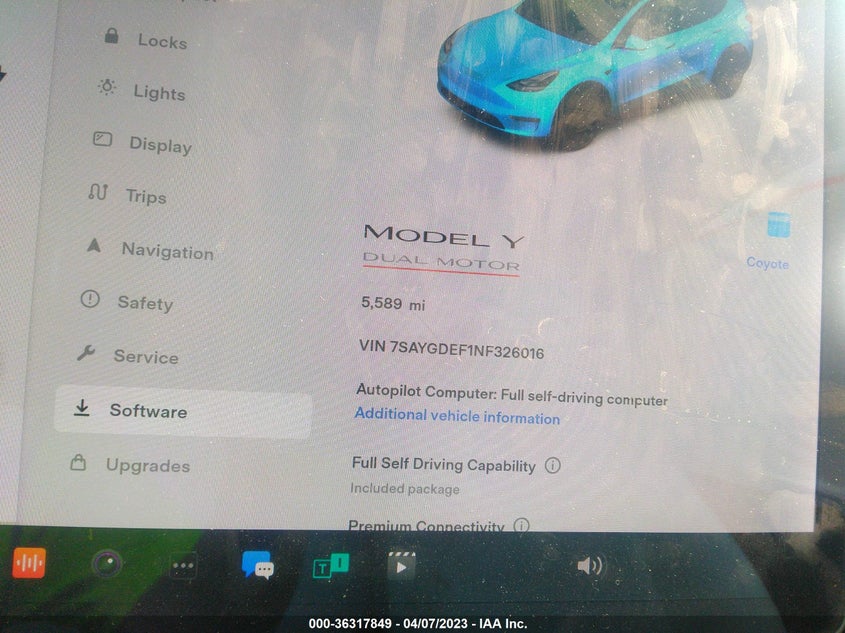VIN 7SAYGDEF1NF326016 2022 TESLA MODEL Y PERFORMANCE