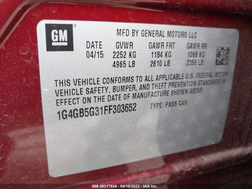 2015 BUICK LACROSSE LEATHER - 1G4GB5G31FF303652