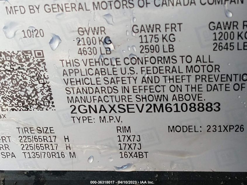 2021 CHEVROLET EQUINOX LS - 2GNAXSEV2M6108883