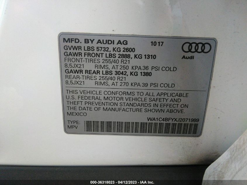 2018 AUDI SQ5 PRESTIGE - WA1C4BFYXJ2071989