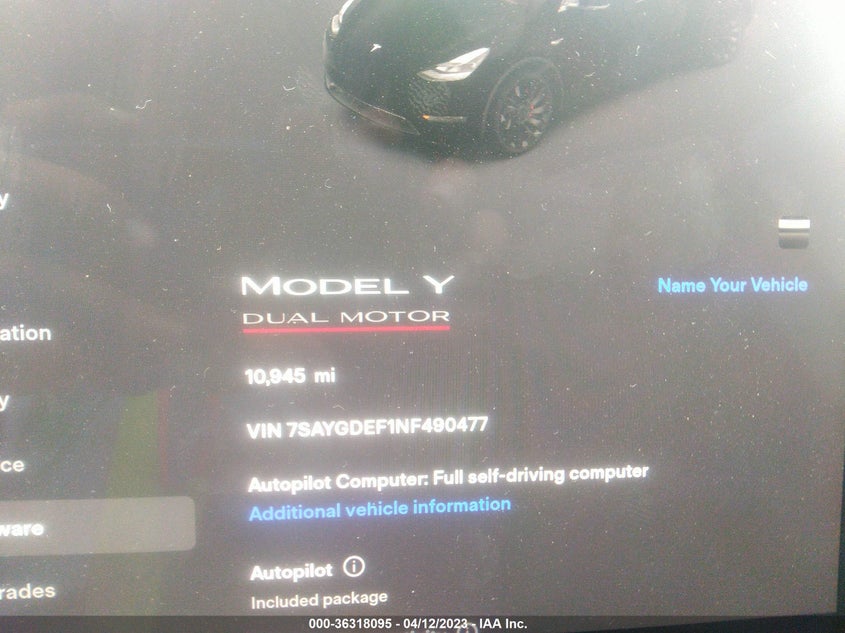 2022 TESLA MODEL Y DUAL MOTOR FR AC IND(VIN: 7SAYGDEF1NF490477