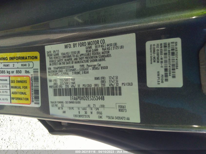 2014 FORD FUSION SE - 1FA6P0HD2E5353448