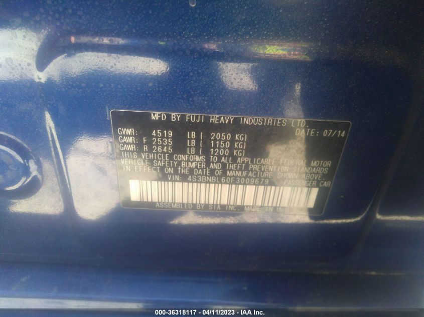 2015 SUBARU LEGACY 2.5I LIMITED - 4S3BNBL60F3009679