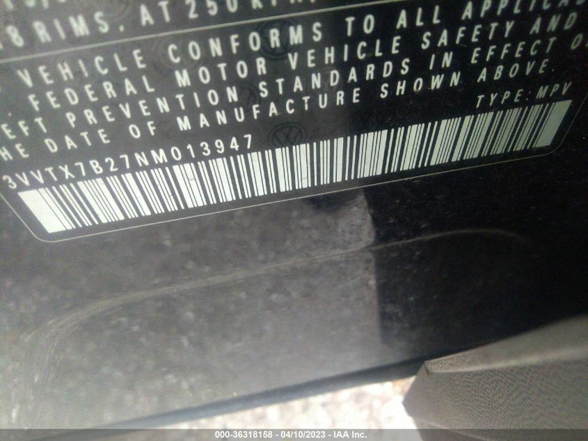 2022 VOLKSWAGEN TAOS SE - 3VVTX7B27NM013947