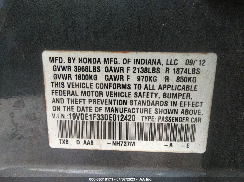 2013 ACURA ILX - 19VDE1F33DE012420