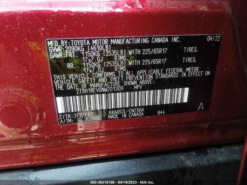 2022 TOYOTA RAV4 LE - 2T3H1RFV0NW201309