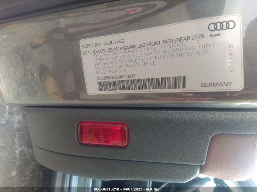 2018 AUDI A5 SPORTBACK PRESTIGE - WAUCNCF50JA040915