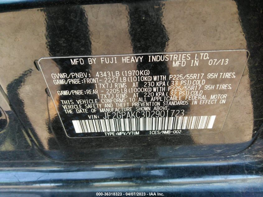 2013 SUBARU XV CROSSTREK LIMITED - JF2GPAKC3D2901723