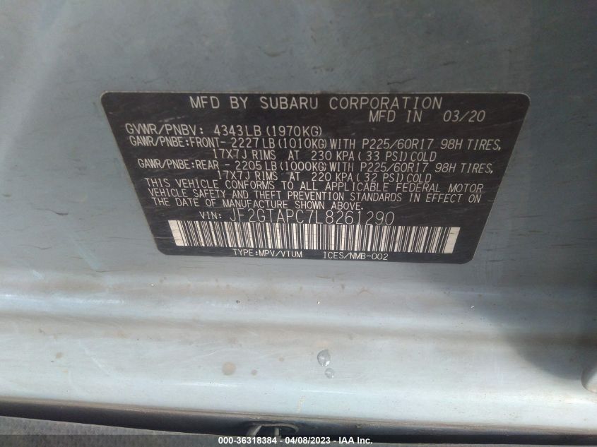 2020 SUBARU CROSSTREK PREMIUM - JF2GTAPC7L8261290