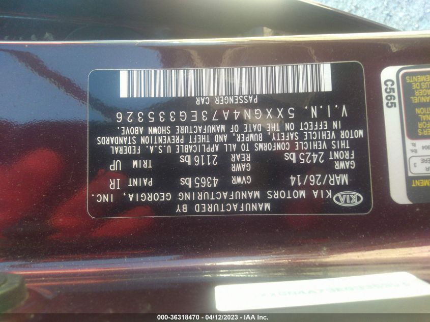 2014 KIA OPTIMA EX - 5XXGN4A73EG335326