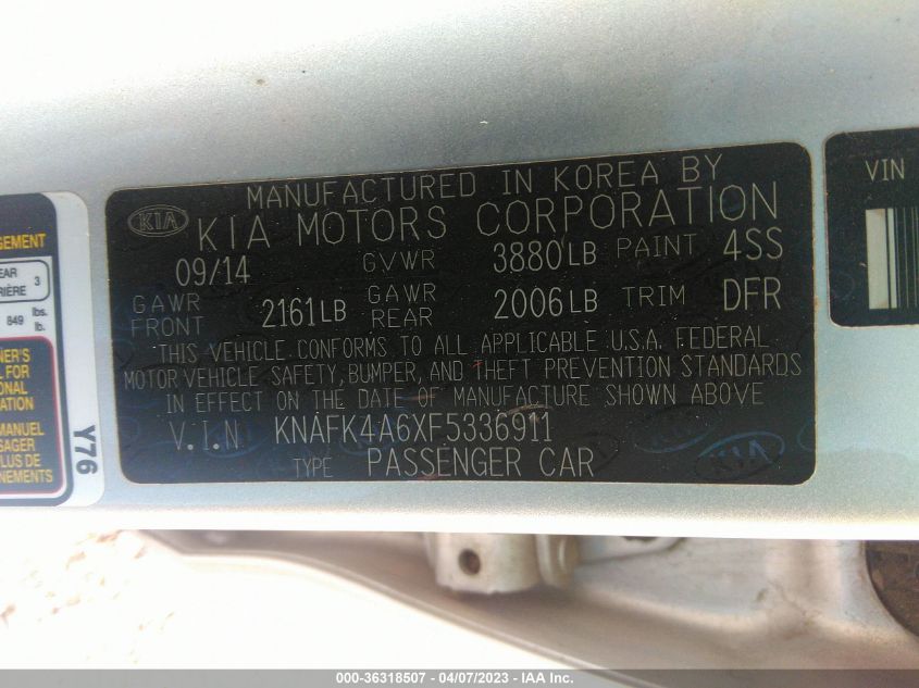 2015 KIA FORTE LX - KNAFK4A6XF5336911