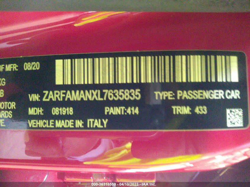 2020 ALFA ROMEO GIULIA SPORT - ZARFAMANXL7635835