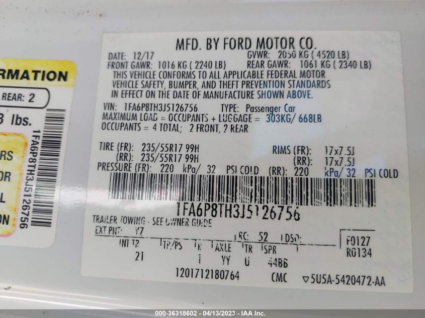 2018 FORD MUSTANG ECOBOOST - 1FA6P8TH3J5126756