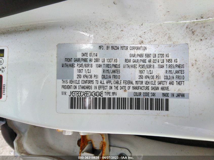 2014 MAZDA CX-9 TOURING - JM3TB3CA6E0434046
