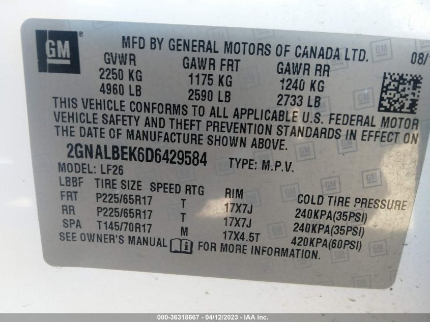 2013 CHEVROLET EQUINOX LS - 2GNALBEK6D6429584