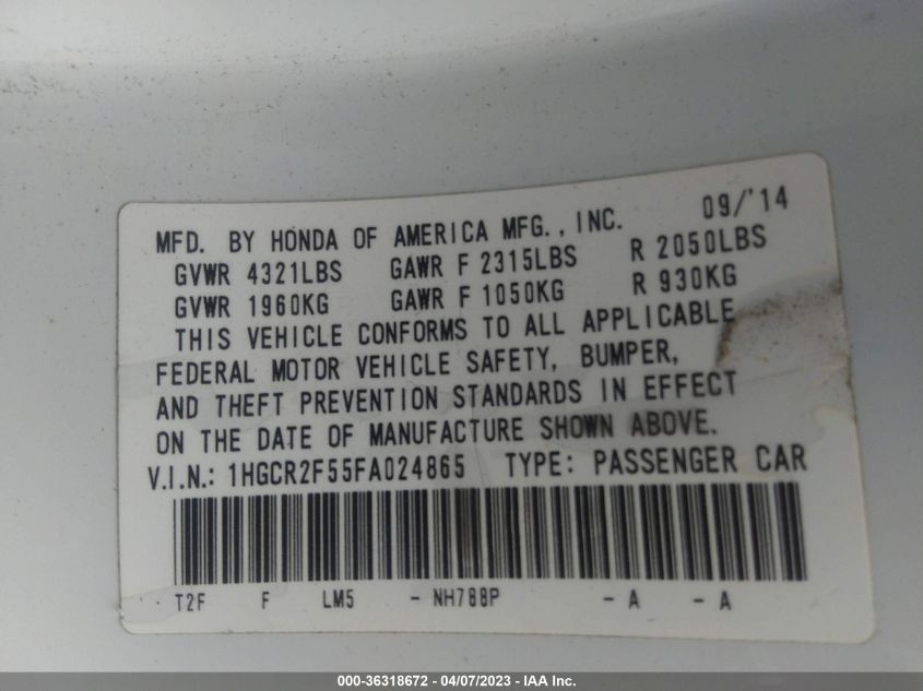 2015 HONDA ACCORD SEDAN SPORT - 1HGCR2F55FA024865