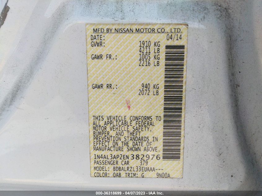2014 NISSAN ALTIMA 2.5 - 1N4AL3AP2EN382976