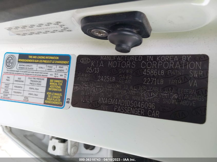 2013 KIA OPTIMA HYBRID LX - KNAGM4AD1D5046096