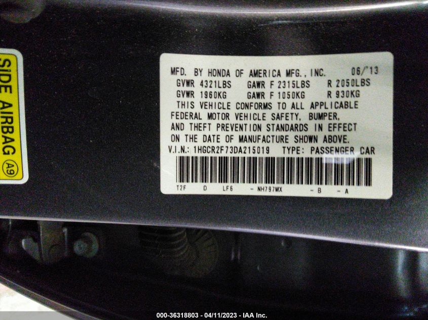 2013 HONDA ACCORD SDN EX - 1HGCR2F73DA215019
