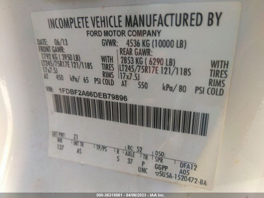 2013 FORD SUPER DUTY F-250 SRW XL/XLT - 1FDBF2A66DEB79896