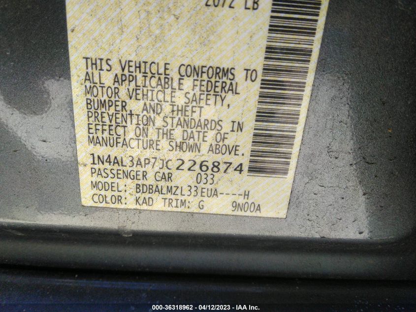2018 NISSAN ALTIMA 2.5 SV - 1N4AL3AP7JC226874