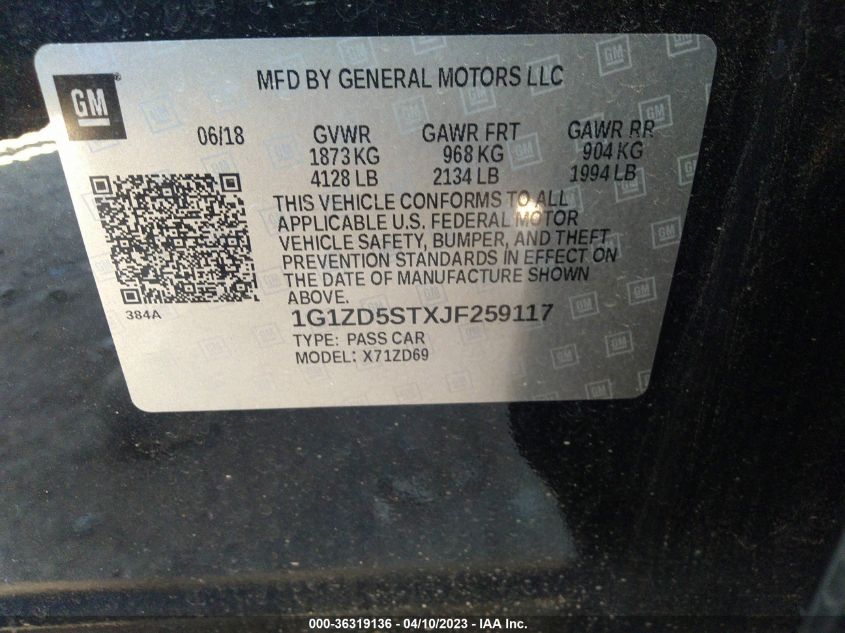 2018 CHEVROLET MALIBU LT - 1G1ZD5STXJF259117