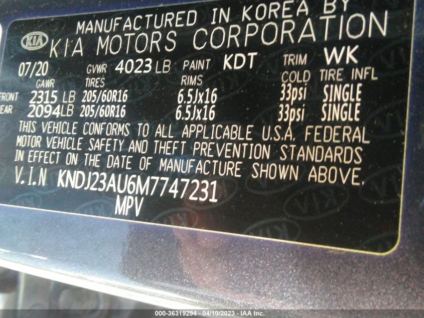 2021 KIA SOUL LX - KNDJ23AU6M7747231