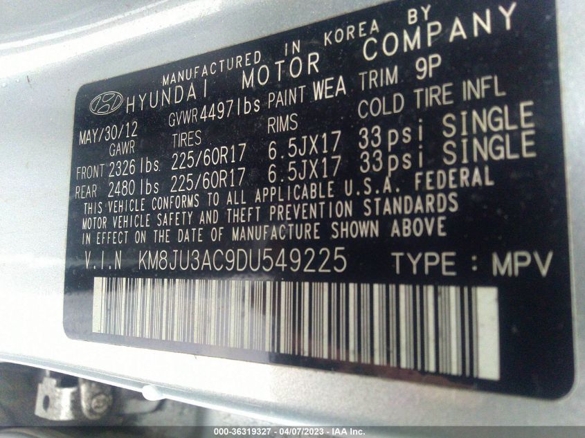 2013 HYUNDAI TUCSON GLS - KM8JU3AC9DU549225