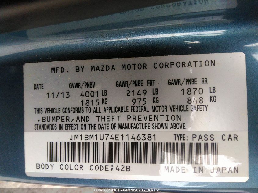 2014 MAZDA MAZDA3 I SPORT - JM1BM1U74E1146381