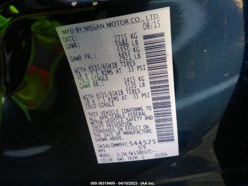 2015 INFINITI QX60 - 5N1AL0MM9FC544525