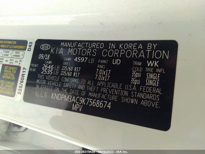 2019 KIA SPORTAGE LX - KNDPM3AC9K7568674