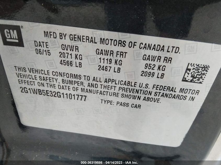 2016 CHEVROLET IMPALA LIMITED LT - 2G1WB5E32G1101777