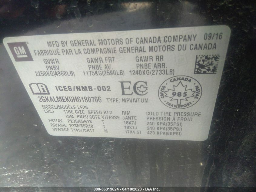 2017 GMC TERRAIN SLE - 2GKALMEK6H6180766