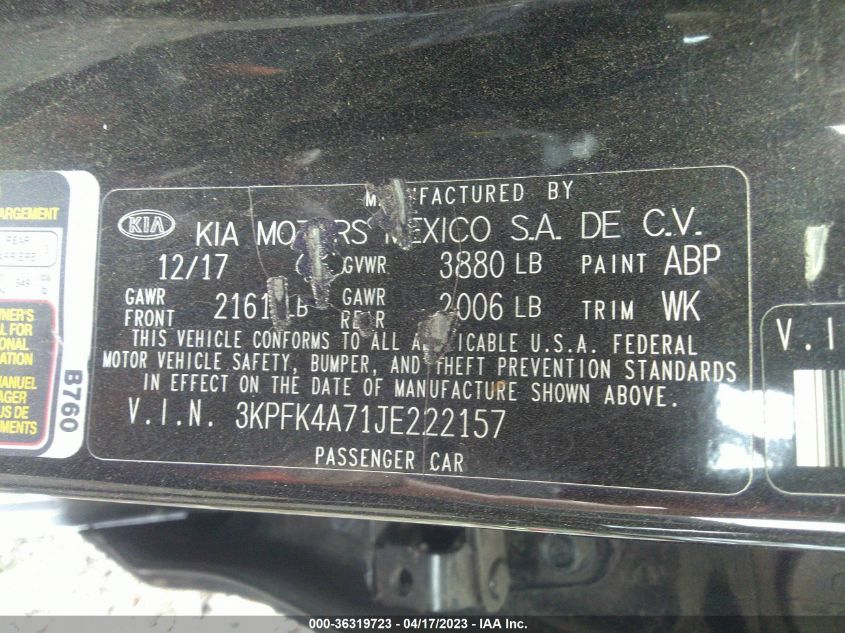 2018 KIA FORTE LX - 3KPFK4A71JE222157