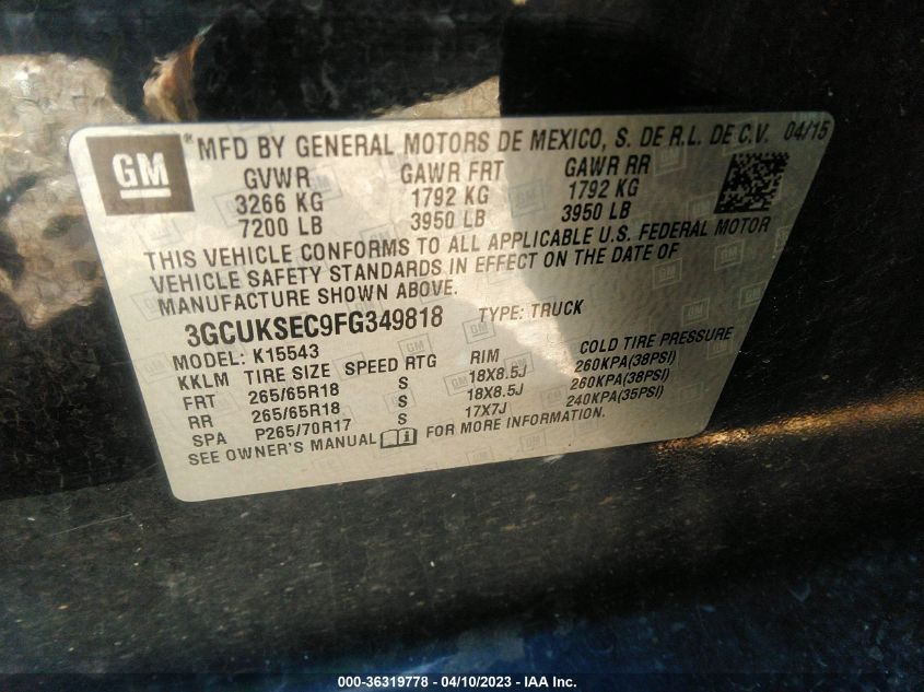 2015 CHEVROLET SILVERADO 1500 LTZ - 3GCUKSEC9FG349818